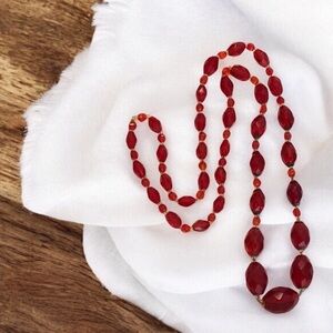 Vintage Red Glass Bead Graduated Necklace